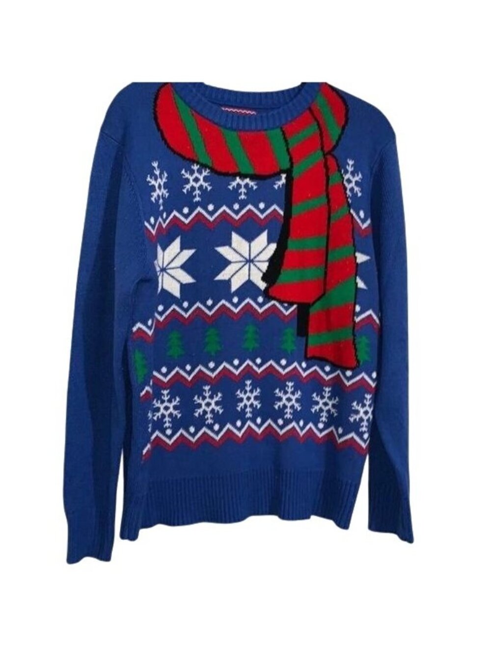 Hybrid Holiday Sweater Blue Snowflake Print With Scarf Motif Medium